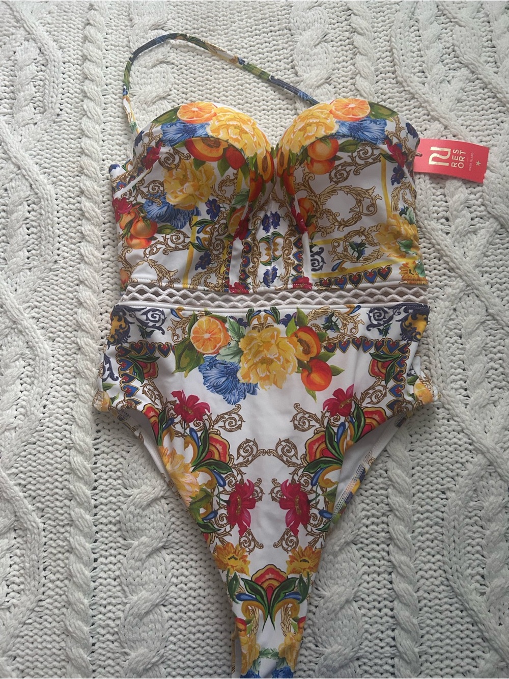 River Island Ruched Floral Print One-Piece Swimsuit in Multicolor -